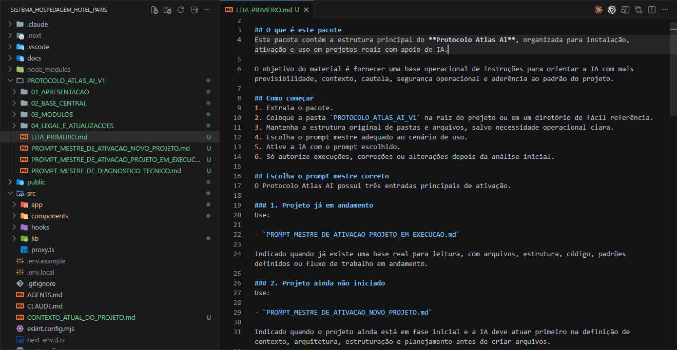 Print do Atlas operando em um ambiente real de projeto.